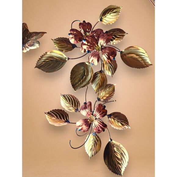 MCM Brass and Copper Ivy Leaf Wall Art Set of 4 Branch and Flower Sculptures - Picture 12 of 12